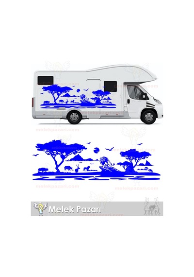 Aslan Karavan Sticker. Aslan Afrika Doğa Manzarası Karavan Sticke