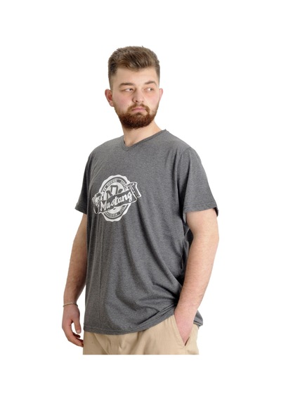 Mode Xl Büyük Beden Erkek V Yaka T-Shirt Mustang 23034 Antramelanj 001