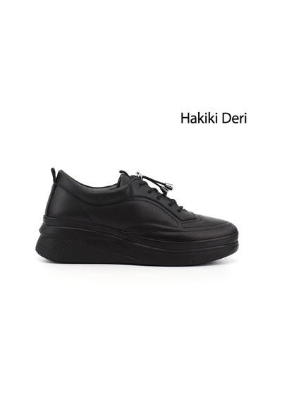 Gönderir Kadın Siyah Bağcıklı Hakiki Deri Sneaker Ddza85245738