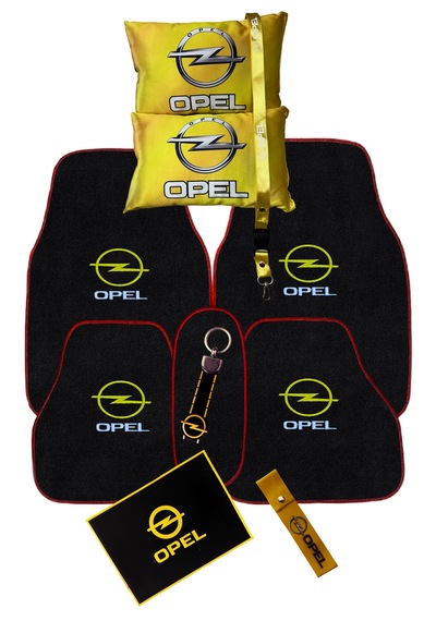 Opel Araç Oto Halı Paspas & Dijital Baskılı Sarı Boyun Yastığı & Opel Oto Aksesuar Seti