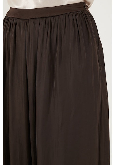 Lela Comfort Fit Yüksek Bel Lastikli Paça Saten Bayan Pantolon 68351217 Kahve