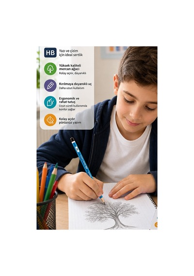 Siyah Kurşun Kalem Mercanlı 6 Adet Faber Castell Mercanlı Kurşun Tahta Kalem Hb Orta Dereceli Öğrenci Kalemi Okul Çok Renkli