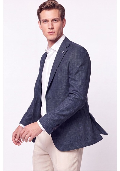 Comfort Fit Torba Cep Esnek Pamuklu Lacivert Blazer Ceket C 740