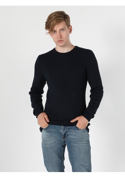 Colin's Slim Fit Bisiklet Yaka Triko Lacivert Erkek Kazak CL1056031_Q1.V1_NAV