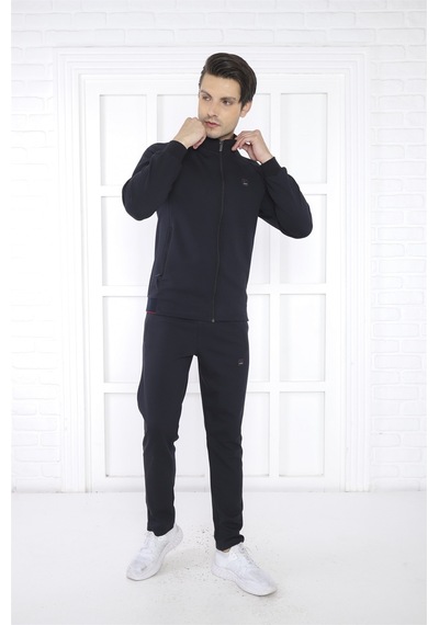 Escetic Erkek Spor Slimfit, Dik Yaka, 4 Cepli, 4 Mevsim Lacivert