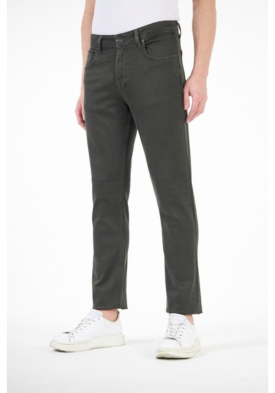 Digital Jeans Normal Kesim Fermuarlı Geniş Paça Yüksek Bel Erk Haki Açık Gri