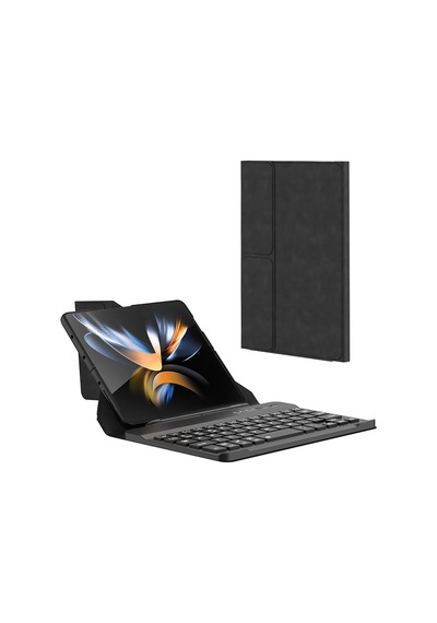 Samsung Uyumlu Galaxy Z Fold 4 Kılıf Standlı Klavyeli Kalem Bölmeli Zore Kıpta Klavyeli Kılıf Siyah