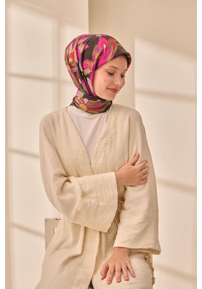 Silk Home Olinda İpek Eşarp 47003-02 Soluk Siyah, Kırmızı, Yağ Yeşili, Fuşya