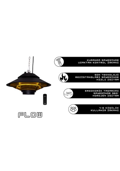 Flow Ip44 1500w Sarkıt Isıtıcı Dış Ve İç Mekan Uzaktan Kumandalı