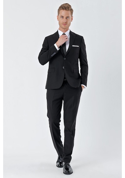 İmza Siyah Gabardin Kırlangıç Yaka 6 Drop Slim Fit Dar Kesim Basic Takım Elbise 1001240011-siyah Siyah
