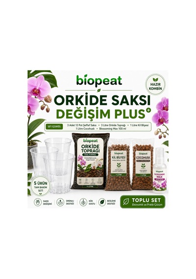 Orkide Toprağı Saksı Değişim Seti 3 L Harç 3 Şeffaf Saksı Kil Bilyesi Cocohusk Orkide Besini 1000