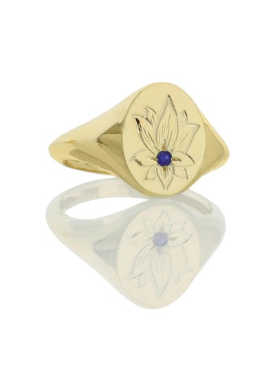 Safir Taşlı Lotus Çiçeği Altın Yüzük