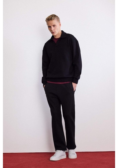 Defacto Boxy Fit Polo Yaka Sweatshirt G6475ax25wnbk81 Siyah-bk81