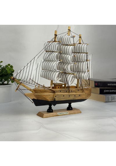 Ahşap El Yapımı Yelkenli Model Biblo, Dekoratif Masaüstü Gemi Maketi, Ev Ofis Dekoru, 24 Cm