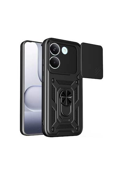 Teleplus Xiaomi Poco X8 Pro Kılıf Standlı Kamera Korumalı Slide Sürgülü Cover Kapak Siyah