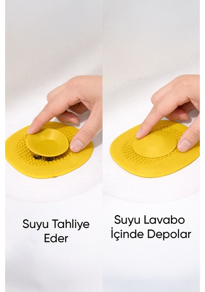 2'li Gri Silikon Gider Kapağı Tavşan Model Koku Önleyici Süzgeçli Banyo Mutfak Seti