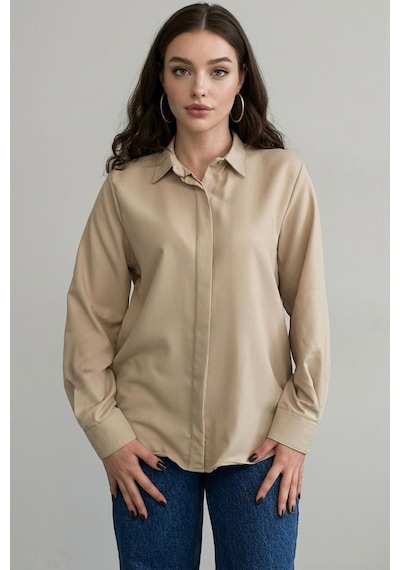 Bej Modern Kesim Kadın Gömlek Mg2674