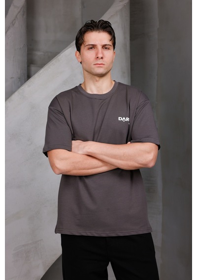 Erkek Baskılı Oversize Bisiklet Yaka 2 İki İplik Kompakt T-shirt Kahverengi