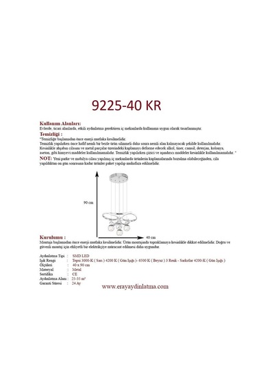 Eray Aydınlatma 9225-40 Kr 4 Toplu Krom Led Avize Krom