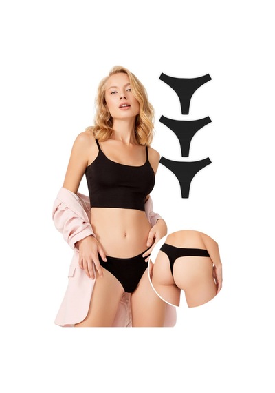 Cottonhill Basic Pamuklu Kadın Tanga 3'lü Paket Külot - 3 Renkli-3