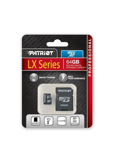 Patriot Lx Series High Speed Micro Sdxc Class 10 Uhs-ı En Fazla 70 Mb/s Aktarma Hızları - Parent Asın 64 Gb Siyah Psf64gmcsdxc10