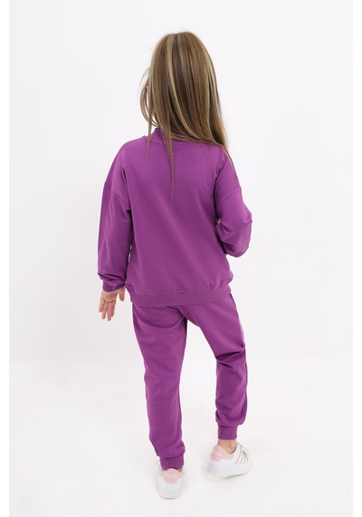 Toontoy Kids Kız Çocuk 2'li Takım Baskılı Kolej Yaka Fermuarlı Cepli Sweatshirt & Beli Paçası Ribanalı Jogger Eşofman Altı - Nervürlü & 2 İplik Mor Toontoy Kids Kız Çocuk 2'li Takım Baskılı Kolej Yaka Fermuarlı Cepli Sweatshirt & Beli Paçası Ribanalı Jogger Eşofman Altı - Nervürlü & 2 İplik Mor