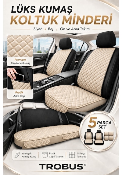 Audi A3 2013-2015 Üniversal 5 Parça Kapitone Desen Kumaş Oto Koltuk Minderi Bej