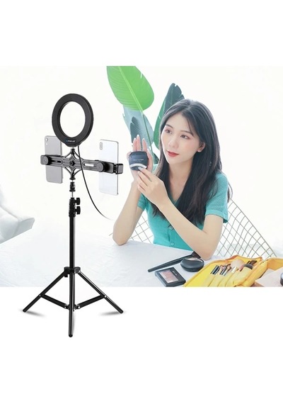 Puluz 1.1m Çift Telefon Tutucu 6.2cm Led Işık Stand Youtubercanlı Yayın Selfie Tiktok Makeup- 5775