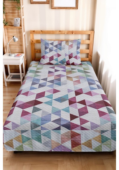 Geometrik Pastel Mavi Genç Odası Tek Kişilik Pike Takımı-modern Lila 160x220cm Kapitone Yatak Örtüsü Kuşluk Çiçek Demi