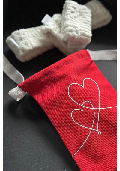 Mikrofiber Welsoft Saç Bandı Ve Bileklik Seti, Yumuşak Beyaz, Yüz Yıkama Ve Makyaj İçin, Kırmızı Keseli, 4 Parça