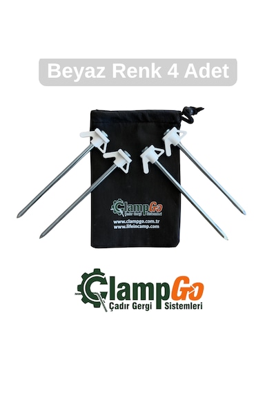 Clampgo Sert Zemin Çadır-tente-tarp Kazığı 8 Mm Kalınlığında 21 Cm Uzunluğunda 4 Adet Beyaz