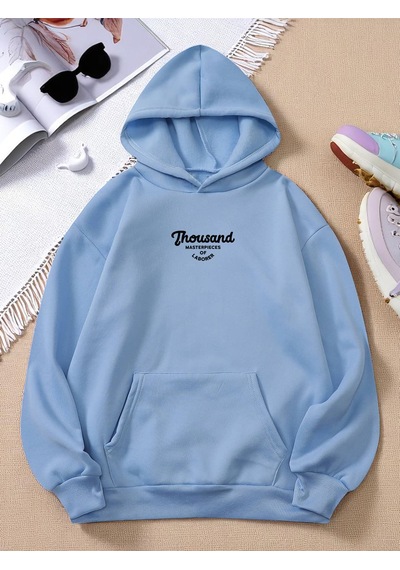 Uyguntarz Unisex Thousand Baskılı Oversize Sweatshirt Bebe Mavisi