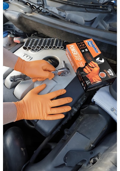 Dolphin Nitril Powergrip Ekstra Kalın Elmas Dokulu Eldiven Turuncu Meidum Orta Boy - 50'li 3 Paket