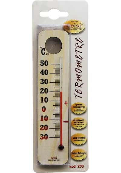 Ahşap 3.5 X 15cm Derece Oda Termometresi İç / Dış Kurşun Ve Civa İçermez