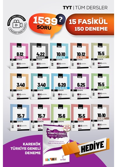 2027 Tyt Tüm Dersler Branş Denemeleri Video Çözümlü 15 Kitapçık 150 Deneme