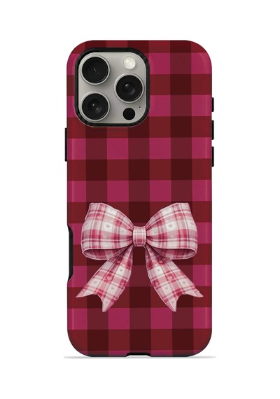 Velvoria Valestra Cherry Gingham Bow Apple Apple iPhone Uyumlu 16 Pro Max Magsafe Koruma Kılıfı Valestra Magline - Cherry Gingham Bow