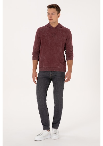 U.S. Polo Assn. Erkek Regular Fit Kapüşonlu Yıkamalı Bordo İnce Sweatshirt 50315493-VR177