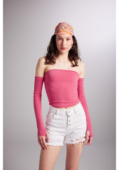 Holly Lolly Kolları Ayrı Straplez Smooth Bluz Pembe