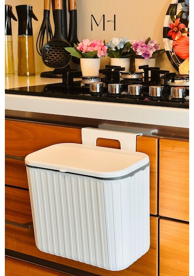 Makri Home Pratik Askılı Çöp Kovası- Beyaz- Çift Yönlü Kapaklı - 8 Litre Beyaz