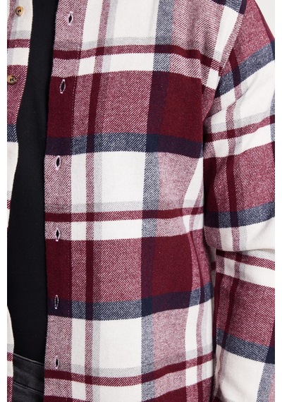 Tudors Erkek Slim Fit Dar Kesim Kareli Kışlık Oduncu Gömlek-42347 Bordo