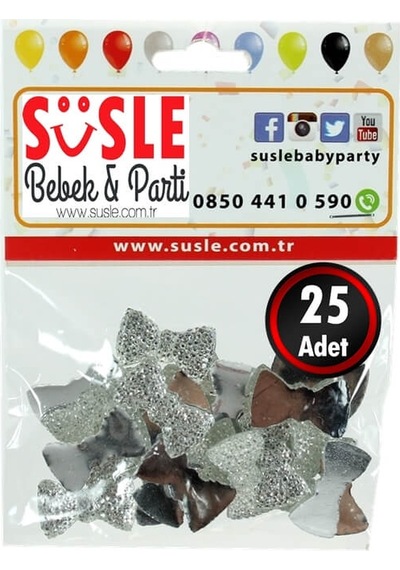 Polyester Papyon Fiyonk, 2,0 X 1,0 Cm - 25 Adet - Gümüş