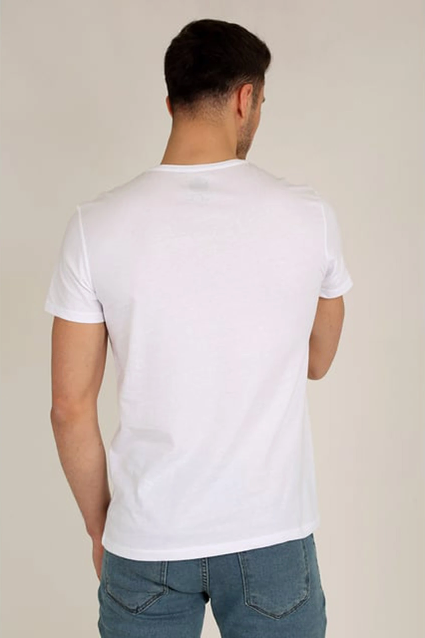 Veaven Erkek Beyaz Slim Fit Bisiklet Yaka Basic T-shirt Beyaz