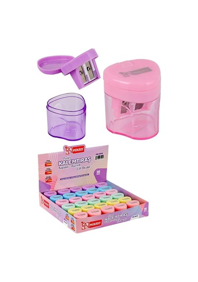 Artlantis Kalemtıraş Çift Bıçaklı Hazneli 6 Renk 1 Paket Mk-4014 Üçgen Pastel Renkler İki Bıçaklı Jumbo Kalem
