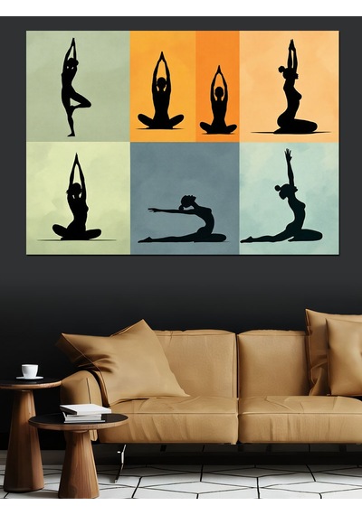 Yoga Pozları Silüet Dekoratif Kanvas - Mdf Ahşap Tablo