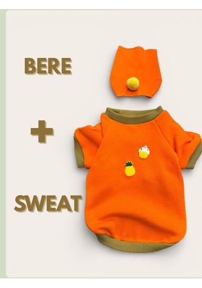 Kemique Pineapple And Ice Cream Turuncu Haki Bereli Köpekler İçin Polar Sweatshirt Takım