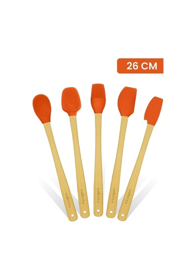 Indigo 5'li Turuncu Bambu Silikon Spatula Seti Uzun 26 Cm Çok Renkli