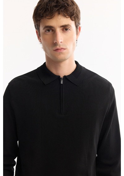 Avva Erkek Siyah Polo Yaka Fermuarlı Rayon Tüylenmeyen Dokulu Triko Regular Fit Kazak A52y5019 Avva Erkek Siyah Polo Yaka Fermuarlı Rayon Tüylenmeyen Dokulu Triko Regular Fit Kazak A52y5019