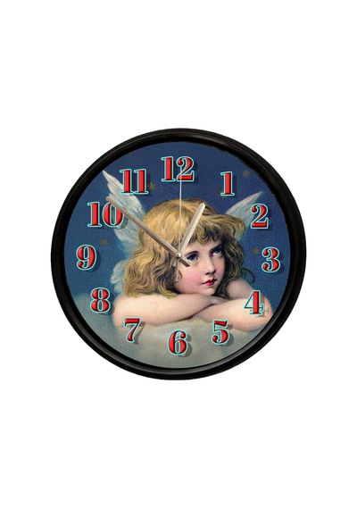 Vintage Melek Figürlü Dekoratif Duvar Saati 28 Cm Sessiz Mekanizma Çok Renkli