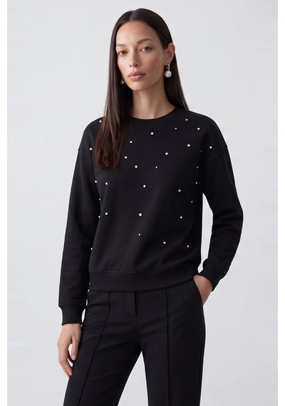 Fashion Friends Taş Detaylı Siyah Kadın Sweatshirt 26k0176k1