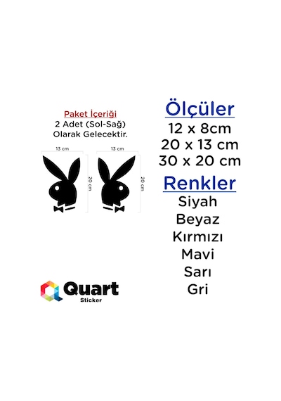 2 Adet Playboy Tavşan Sticker Quarts Oto Sticker